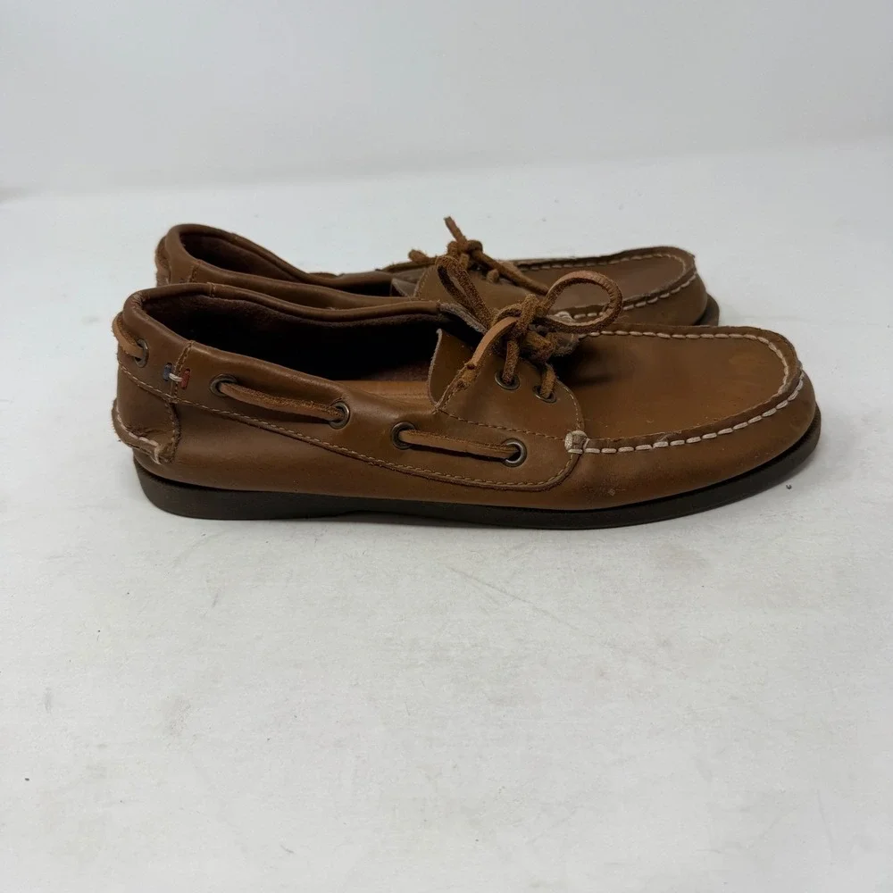 Tommy Hilfiger Mens Tan Leather Boat Shoes Nautical Loafers Size 7